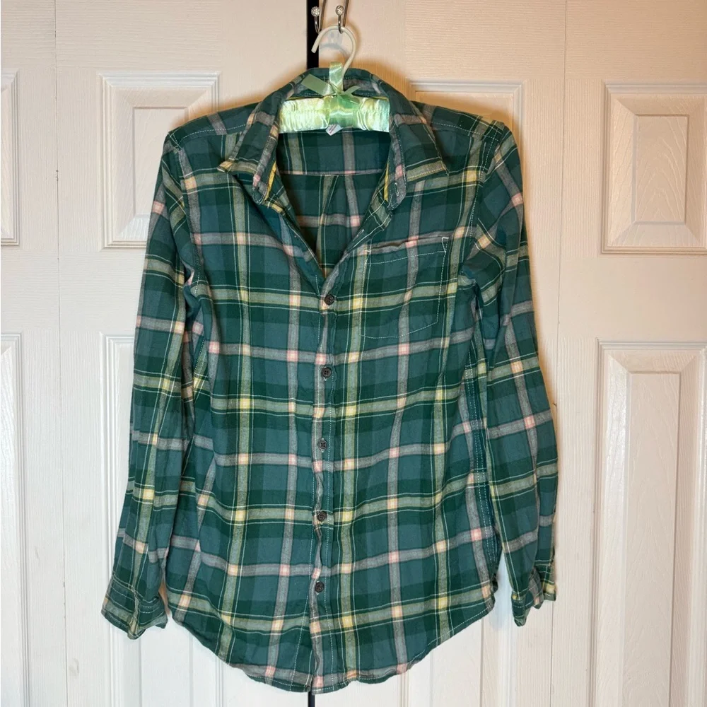 Cat & Jack Teal Plaid Shirt with Yellow‎ and Pink